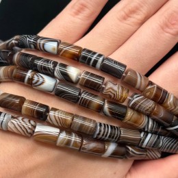 Каменные бусины, Сардоникс, трубочки (столбики), 8х12 мм, мм, длина нити 39 см