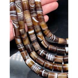 Каменные бусины, Сардоникс, трубочки (столбики), 14х10 мм, мм, длина нити 39 см