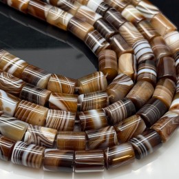 Каменные бусины, Сардоникс, трубочки (столбики), 14х10 мм, мм, длина нити 39 см