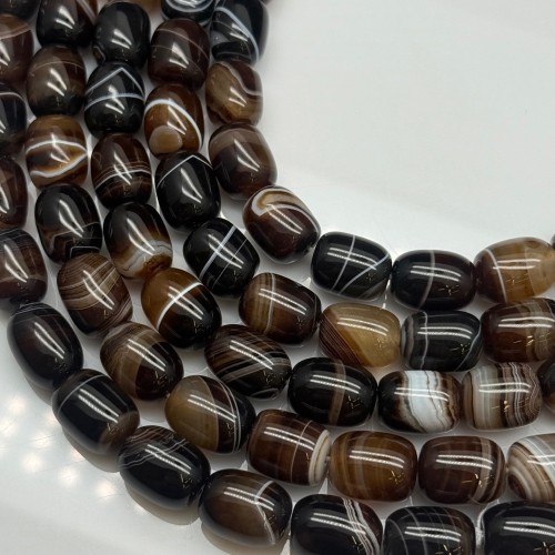 Каменные бусины, Агат коричневый, бочонок, 16х12 мм, длина нити 38-39 см
