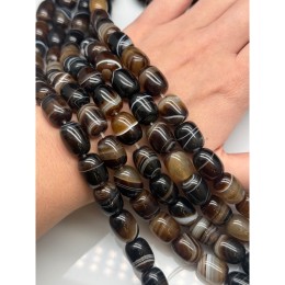 Каменные бусины, Агат коричневый, бочонок, 16х12 мм, длина нити 38-39 см