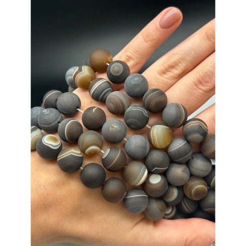 Каменные бусины, Агат, темный коричневый микс, матовый, шарик гладкий, 14 мм, длина нити 39 см