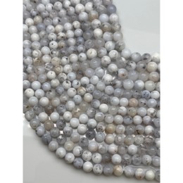 Каменные бусины, Кахолонг натуральный (белый опал), люкс, шарик гладкий, 10 мм, длина нити 19 см