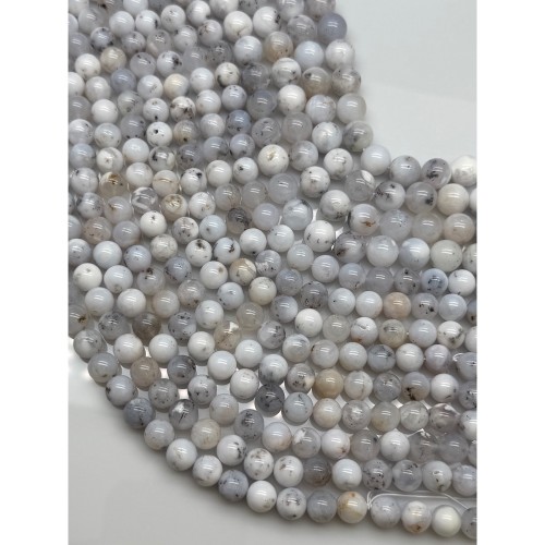Каменные бусины, Кахолонг натуральный (белый опал), люкс, шарик гладкий, 10 мм, длина нити 19 см