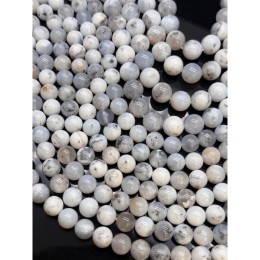 Каменные бусины, Кахолонг натуральный (белый опал), люкс, шарик гладкий, 10 мм, длина нити 19 см