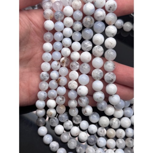 Каменные бусины, Кахолонг натуральный (белый опал), люкс, шарик гладкий, 10 мм, длина нити 19 см