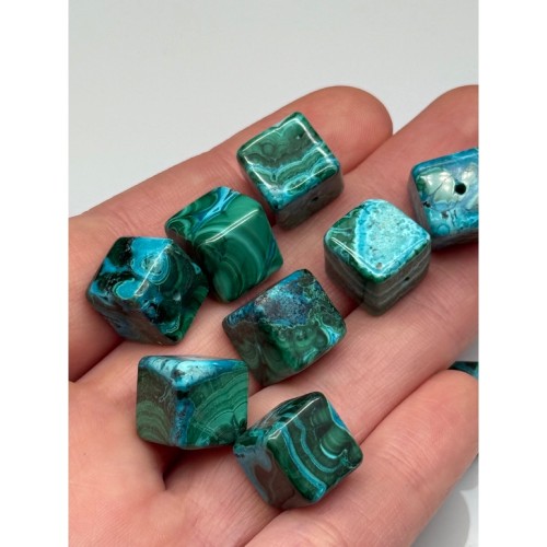 Подвеска, Бусина, Хризоколла на малахите, "Куб", размер ~11,8-12 мм, цена за 1 шт.