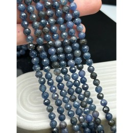 Каменные бусины, Сапфир, Корунд, (Шри-Ланка), Люкс, шарик огранка, 6 мм, длина нити 19 см
