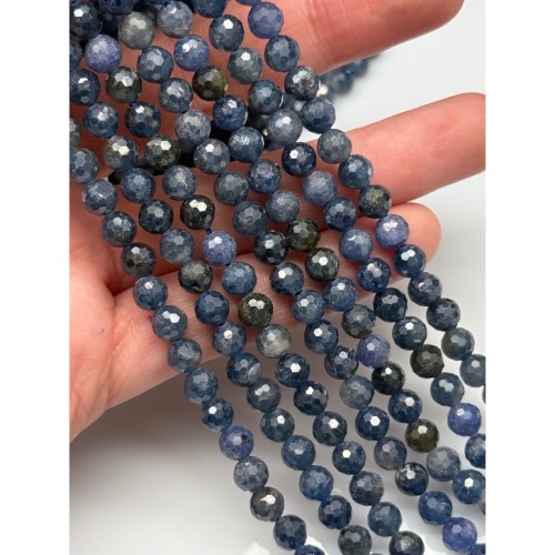 Каменные бусины, Сапфир, Корунд, (Шри-Ланка), Люкс, шарик огранка, 6 мм, длина нити 19 см