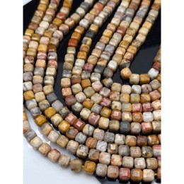 Каменные бусины, Агат кружевной, (Crazy Agate), кубик, зеркальная огранка, 7х7 мм, длина нити 37 см