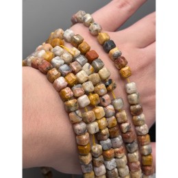 Каменные бусины, Агат кружевной, (Crazy Agate), кубик, зеркальная огранка, 7х7 мм, длина нити 37 см