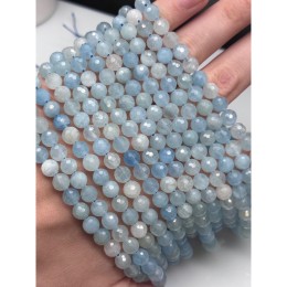 Каменные бусины, Аквамарин, Голубой берилл, люкс, шарик огранка, 6,5 мм, длина нити 38 см