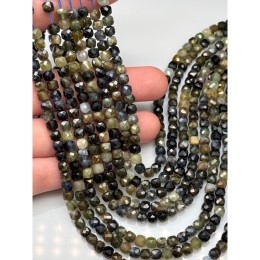 Каменные бусины, Турмалин зеленый микс, кубик, огранка, 5х5 мм, длина нити 37 см