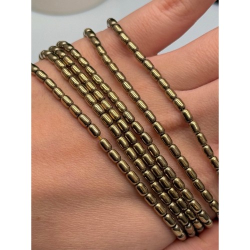 Каменные бусины, Гематит синтетический, бочонок, цвет золото, размер 4х6 мм, длина нити 39 см