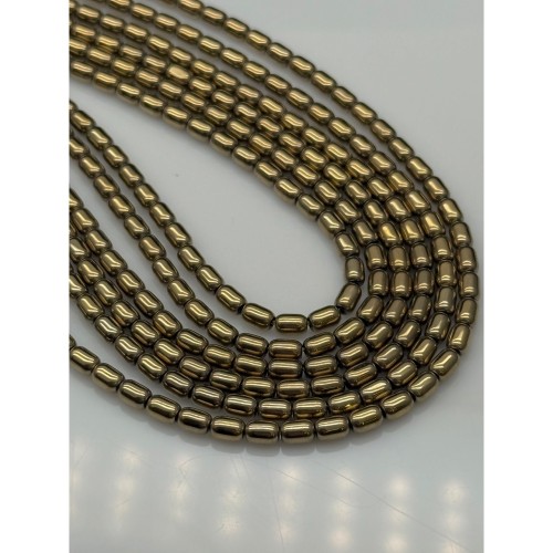 Каменные бусины, Гематит синтетический, бочонок, цвет золото, размер 4х6 мм, длина нити 39 см