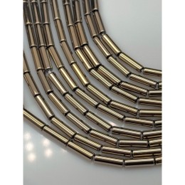 Каменные бусины, Гематит синтетический, светлое золото, трубочки, размер 4х13 мм, нить 40 см