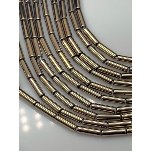 Каменные бусины, Гематит синтетический, светлое золото, трубочки, размер 4х13 мм, нить 40 см