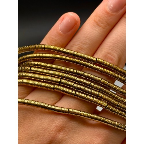 Каменные бусины, Гематит синтетический, золото, шайба-волна, размер 4х2 мм, нить 40 см