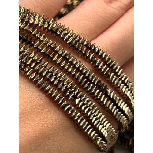 Каменные бусины, Гематит синтетический, светлое золото, ромб объемный, размер 4х1 мм, длина нити 40 см