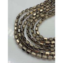 Каменные бусины, Гематит синтетический, трубочки шестиугольные, цвет светлое золото, размер 6х8 мм, нить 39 см