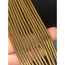 Каменные бусины, Гематит синтетический, цвет золото, трубочки (шайба), размер 2х2 мм, нить 40 см