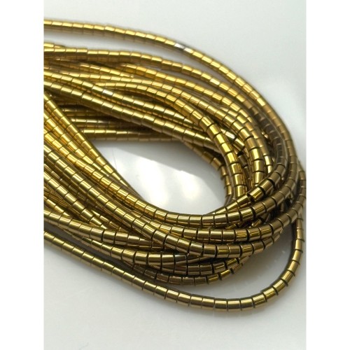 Каменные бусины, Гематит синтетический, цвет золото, трубочки (шайба), размер 2х2 мм, нить 40 см