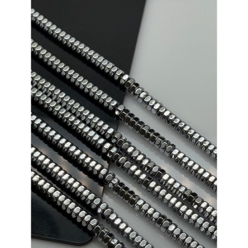 Каменные бусины, Гематит синтетический, серебро, шайба, размер 4х2 мм, нить 40 см