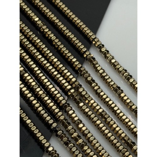 Каменные бусины, Гематит синтетический, светлое золото, шайба, размер 4х2 мм, нить 40 см