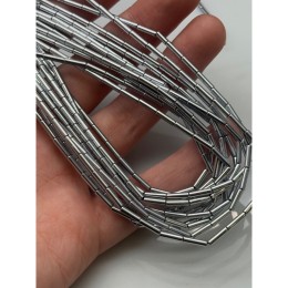 Каменные бусины, Гематит синтетический, серебро, трубочки, размер 8х2 мм, нить 40 см