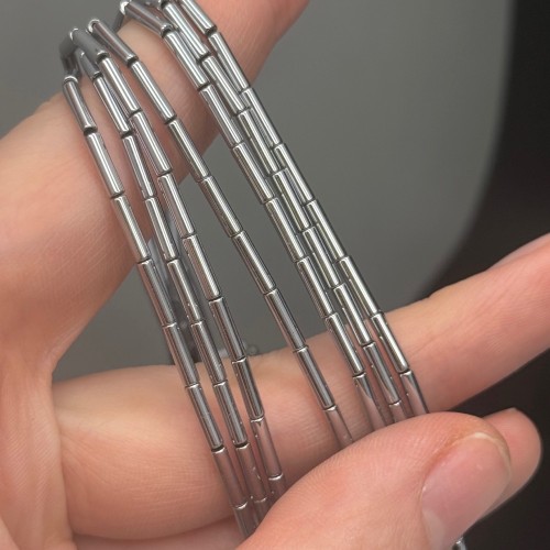 Каменные бусины, Гематит синтетический, серебро, трубочки, размер 8х2 мм, нить 40 см