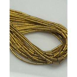 Каменные бусины, Гематит синтетический, золото, трубочки, размер 8х2 мм, нить 40 см