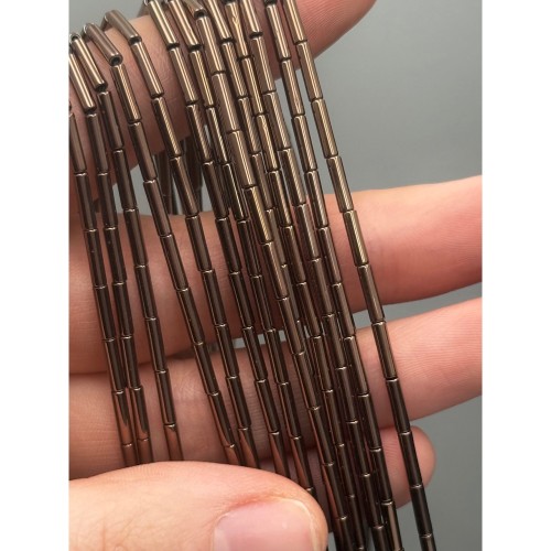 Каменные бусины, Гематит синтетический, цвет шоколад, трубочки, размер 8х2 мм, нить 40 см