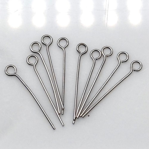 Пины с петелькой,  латунь, цвет родий(серебро), 0,5х25 мм, цена за 10 шт
