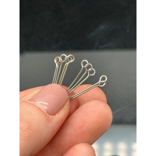 Пины с петелькой,  латунь, цвет родий(серебро), 0,5х25 мм, цена за 10 шт