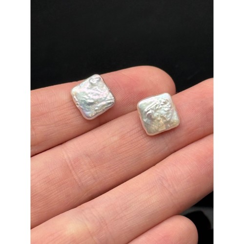 Каменные бусины, Жемчуг, белый, барочный, квадрат плоский, ~11 мм, цена за пару