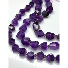 Каменные бусины, Аметист, экстра люкс, огранка, фриформы, размер ~12-15х14 мм, длина нити 19 см