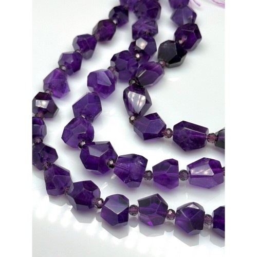 Каменные бусины, Аметист, экстра люкс, огранка, фриформы, размер ~12-15х14 мм, длина нити 19 см
