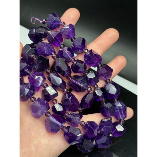 Каменные бусины, Аметист, экстра люкс, огранка, фриформы, размер ~12-15х14 мм, длина нити 19 см