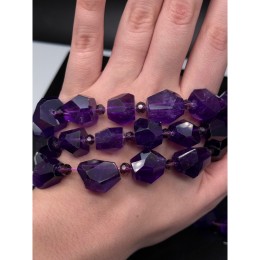 Каменные бусины, Аметист, экстра люкс, огранка, фриформы, размер ~12-15х14 мм, длина нити 19 см