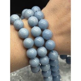 Каменные бусины, Ангелит, ангидрит природный, шарик гладкий, 12 мм, длина нити 19 см