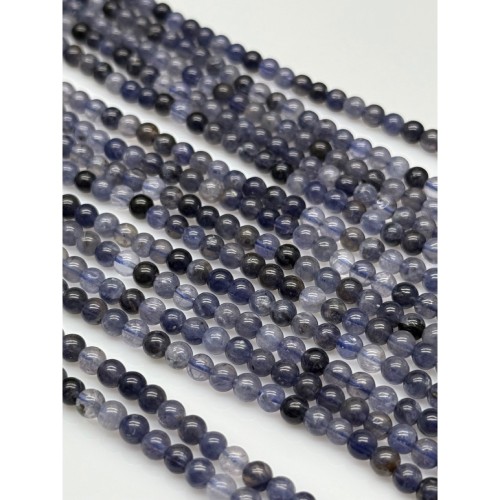 Каменные бусины, Иолит (Водяной Сапфир), шарик гладкий, 4 мм, длина нити 38 см