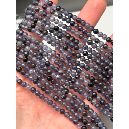 Каменные бусины, Иолит (Водяной Сапфир), шарик гладкий, 4 мм, длина нити 38 см