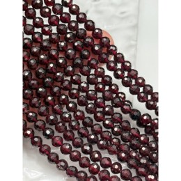 Каменные бусины, Гранат, шарик огранка, 4 мм, длина нити 38-39 см