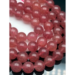 Каменные бусины, Клубничный кварц, люкс, шарик гладкий, 12-12,5 мм, длина нити 19 см