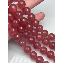 Каменные бусины, Клубничный кварц, люкс, шарик гладкий, 12-12,5 мм, длина нити 19 см