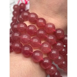 Каменные бусины, Клубничный кварц, люкс, шарик гладкий, 12-12,5 мм, длина нити 19 см
