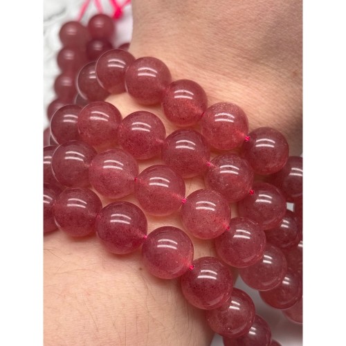 Каменные бусины, Клубничный кварц, люкс, шарик гладкий, 12-12,5 мм, длина нити 19 см