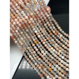 Каменные бусины, Лунный + Солнечный камень (олигоклаз), микс, шарик огранка, 4 мм, длина нити 38 см