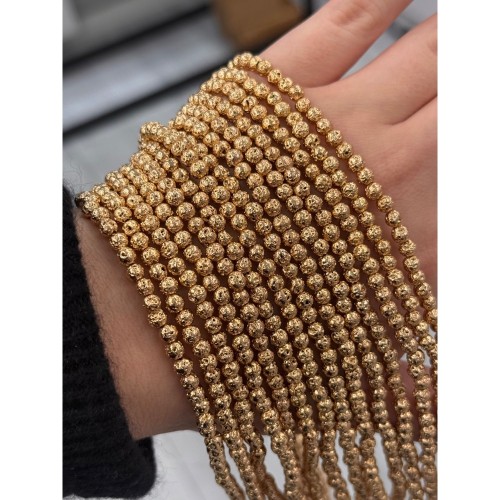 Каменные бусины, Вулканическая лава металлизированная, цвет светлое золото, 6 мм, длина нити 38 см