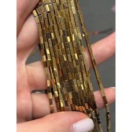 Каменные бусины, Гематит синтетический, цвет золото, трубочки прямоугольные, размер 4х2 мм, нить 38 см